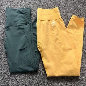 Gymshark Women's Leggings - Olive Green and Bright Yellow